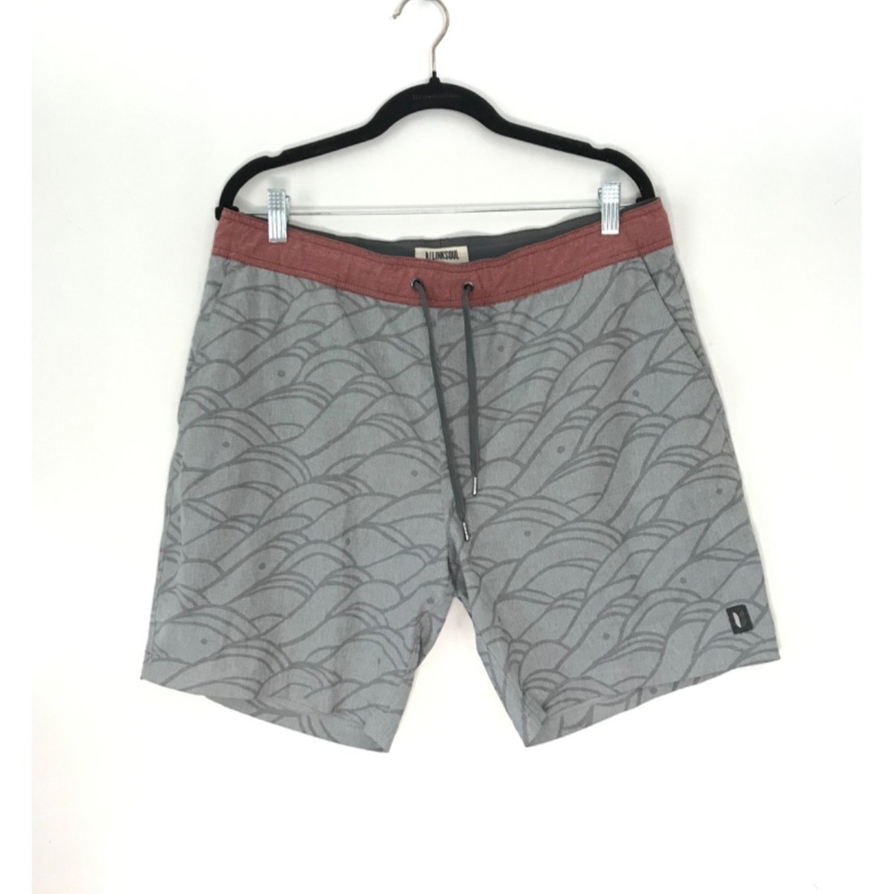 Linksoul Men's Size M Board Shorts Grey Wave Fish Lined Swim Trunks Pockets